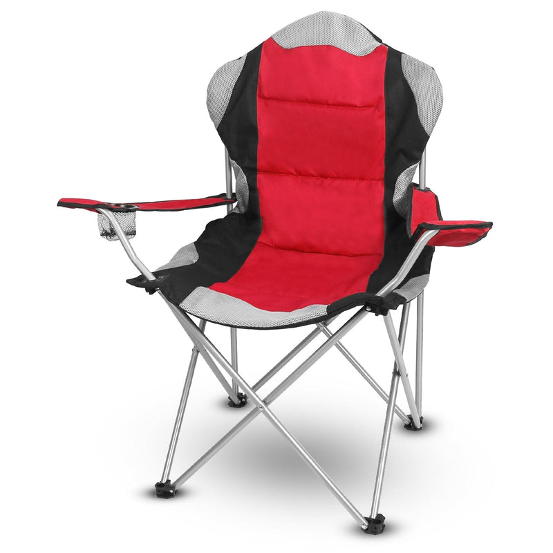 Padded Seat Arm Back Foldable Camping Chair Heavy Duty Steel Lawn Sports & Outdoors Red - DailySale