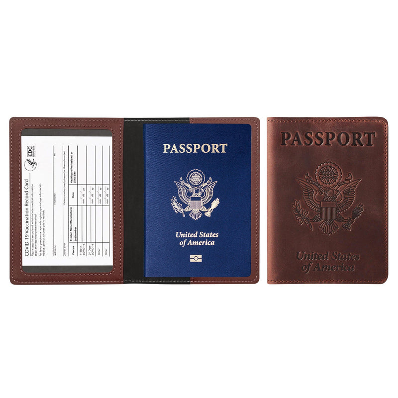 Passport Holder with Vaccination Card Protector Bags & Travel Brown - DailySale