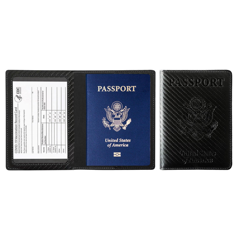 Passport Holder with Vaccination Card Protector Bags & Travel Carbon Fiber - DailySale