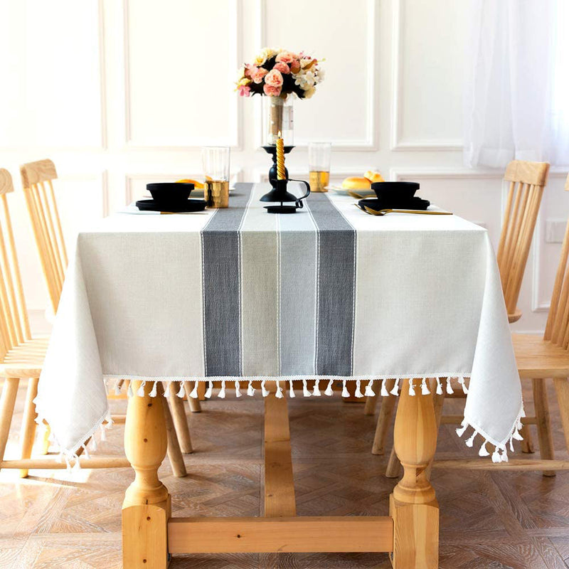 Patchwork Fringed Linen Tablecloth Wine & Dining Gray 55" - DailySale