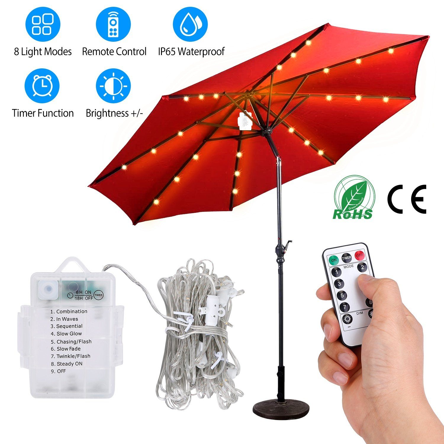 Patio Umbrella Lights 8 Lighting Mode with Remote Control Garden & Patio - DailySale