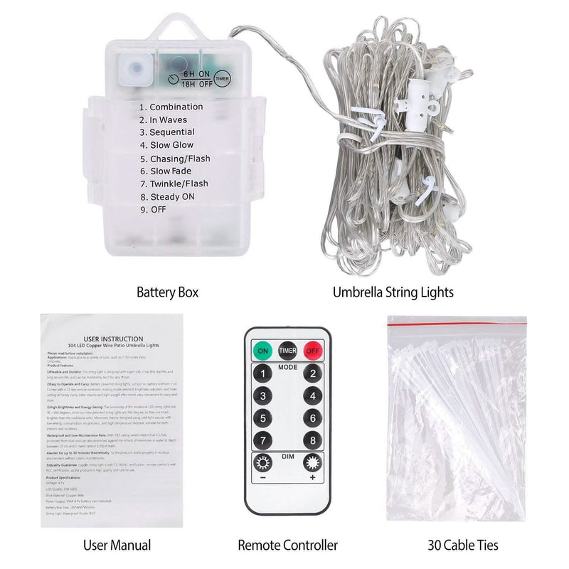 Patio Umbrella Lights 8 Lighting Mode with Remote Control Garden & Patio - DailySale