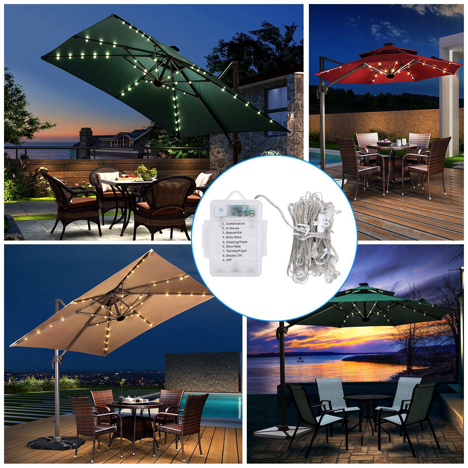 Patio Umbrella Lights 8 Lighting Mode with Remote Control Garden & Patio - DailySale