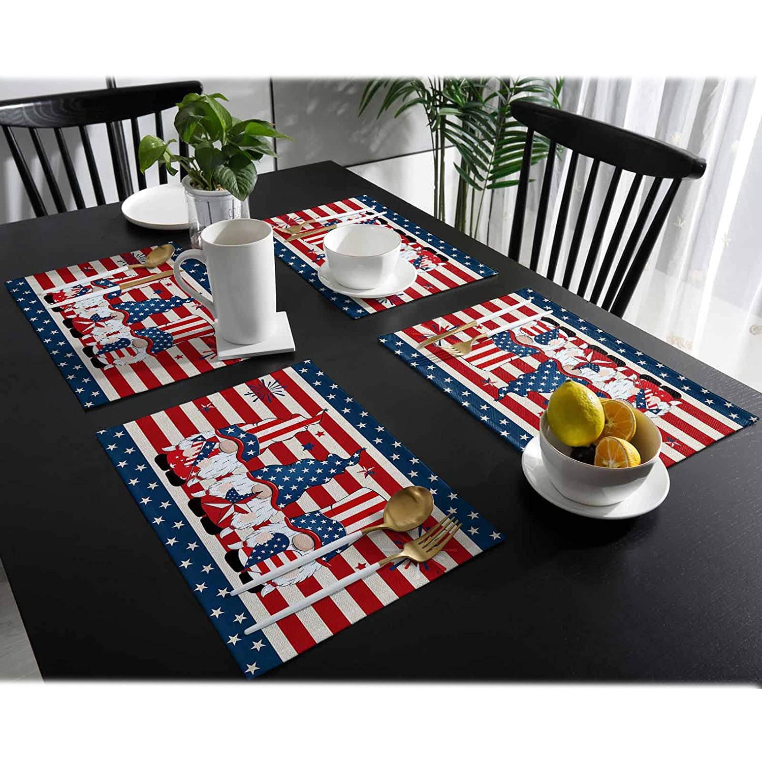 4th of July Patriotic Placemats Set of 4,Washable Farmhouse Burlap