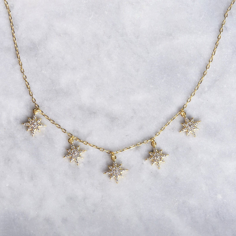 Pave CZ Star Drop Necklace Necklaces Gold - DailySale
