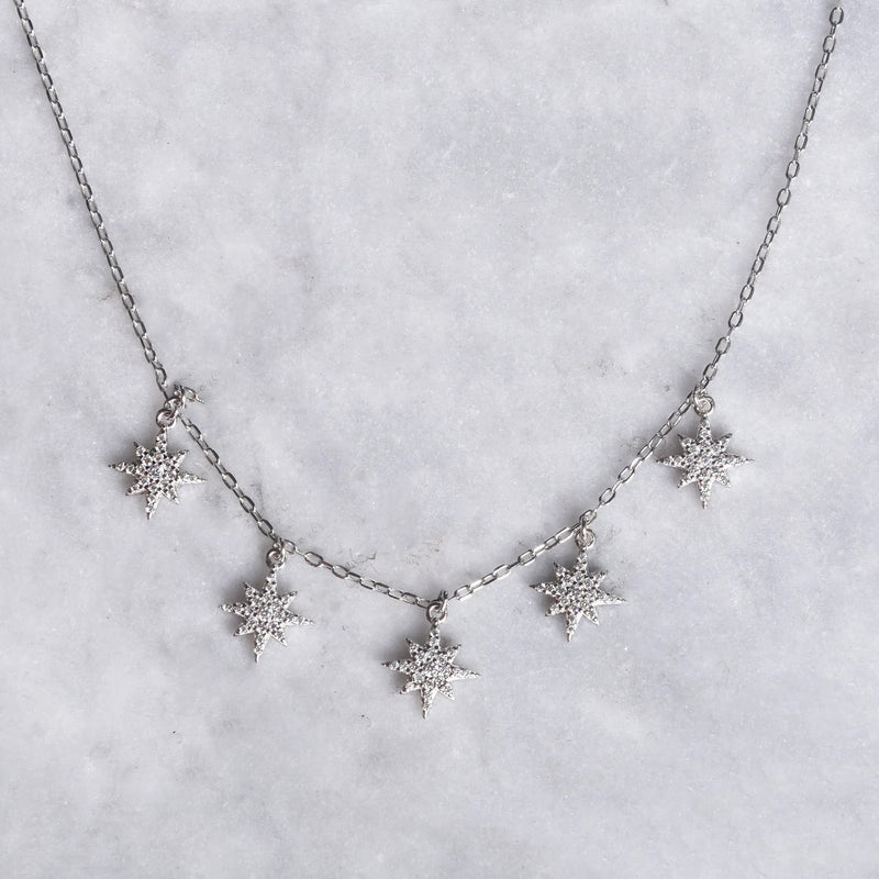 Pave CZ Star Drop Necklace Necklaces Silver - DailySale
