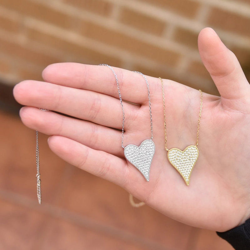 Pave Elongated Heart Necklace Necklaces - DailySale