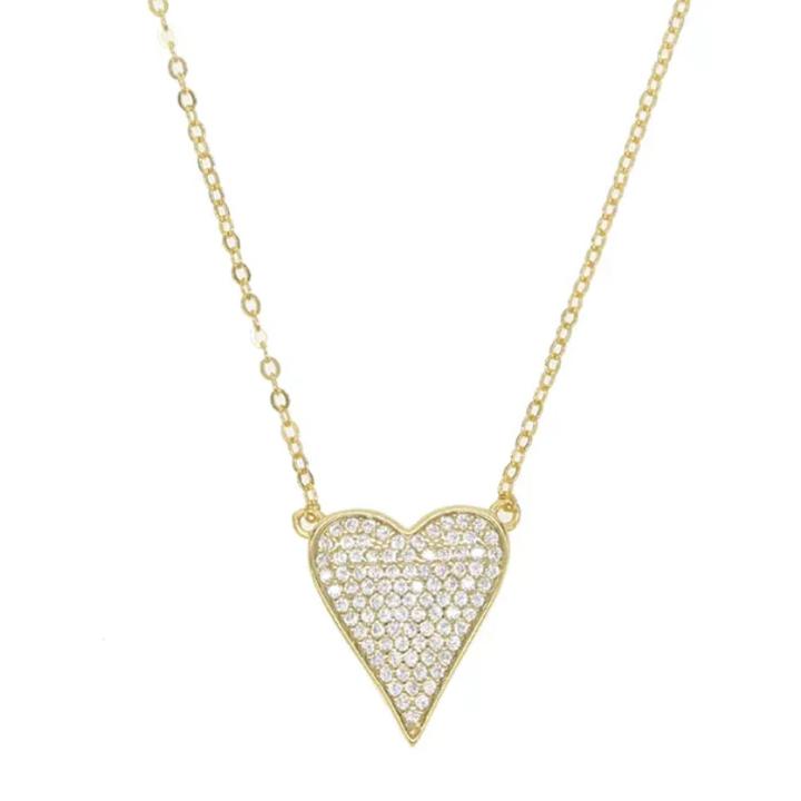 Pave Elongated Heart Necklace Necklaces Gold - DailySale