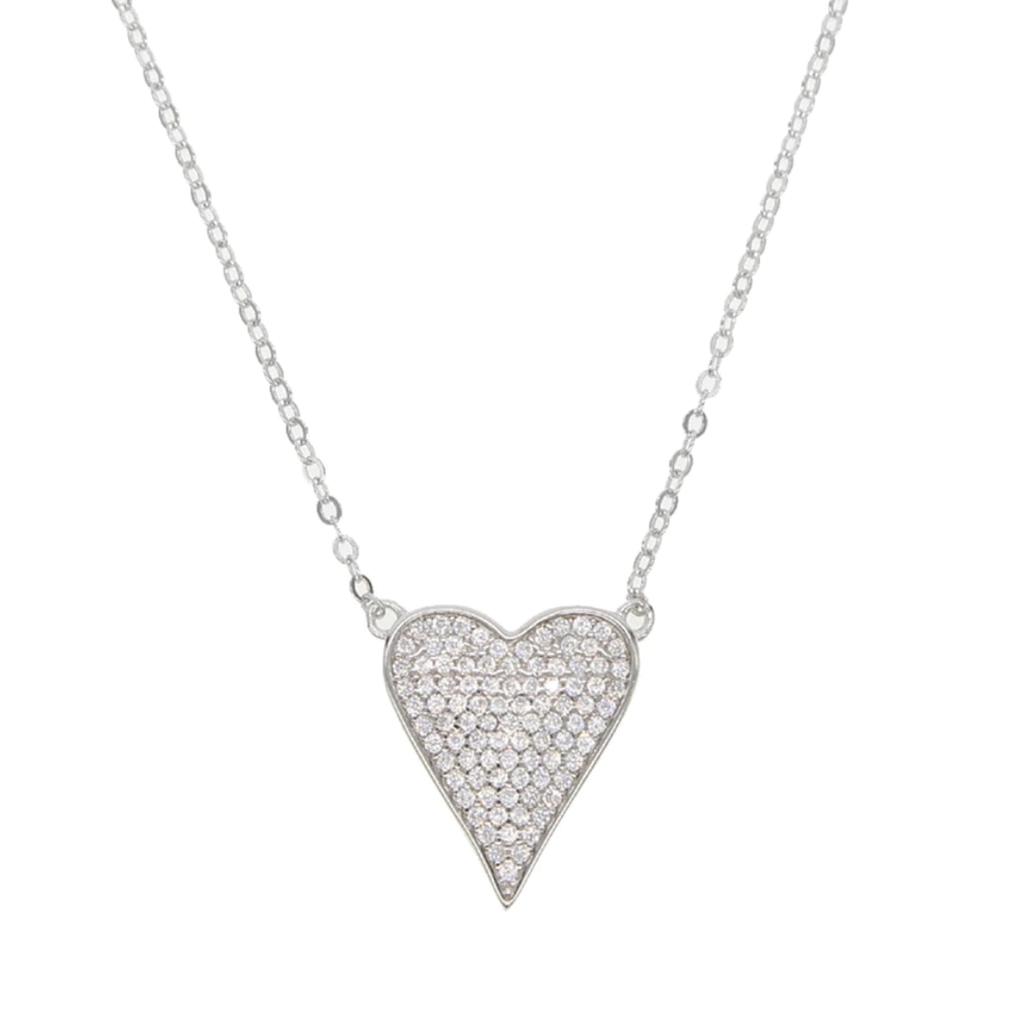 Pave Elongated Heart Necklace Necklaces Silver - DailySale