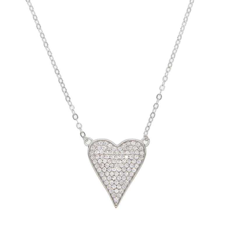 Pave Elongated Heart Necklace Necklaces Silver - DailySale