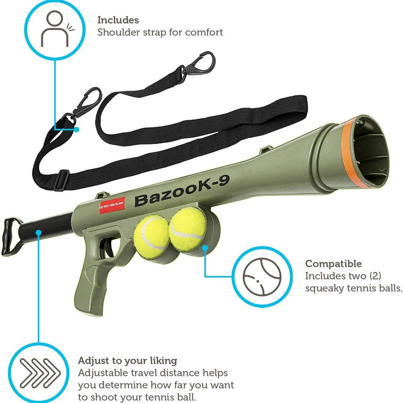 Paws & Pals Bazook - 9 Tennis Ball Launcher Gun with 2 Squeaky Balls Pet Supplies - DailySale