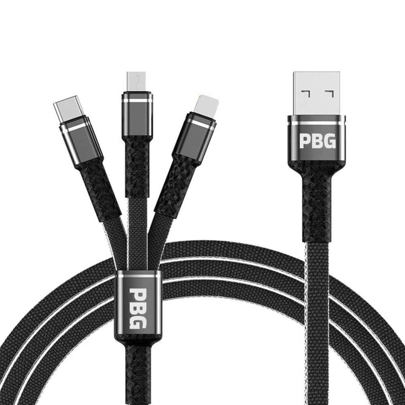 PBG 3-in-1 Cable Mesh/Nylon Braided HQ Multi Device Charging (Lightning, USB-C , Micro) Mobile Accessories Black - DailySale