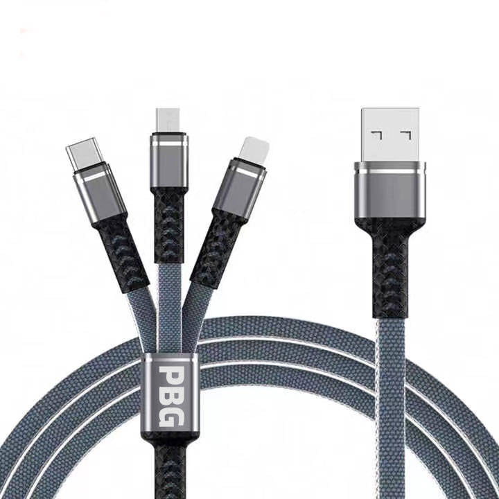 PBG 3-in-1 Cable Mesh/Nylon Braided HQ Multi Device Charging (Lightning, USB-C , Micro) Mobile Accessories Gray - DailySale