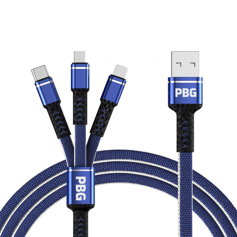 PBG 3-in-1 Cable Mesh/Nylon Braided HQ Multi Device Charging (Lightning, USB-C , Micro) Mobile Accessories Royal Blue - DailySale