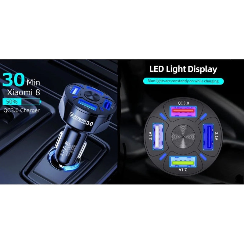 PBG 4 Port LED Car Charger and 10FT Orange Nylon Cable Combo Automotive - DailySale