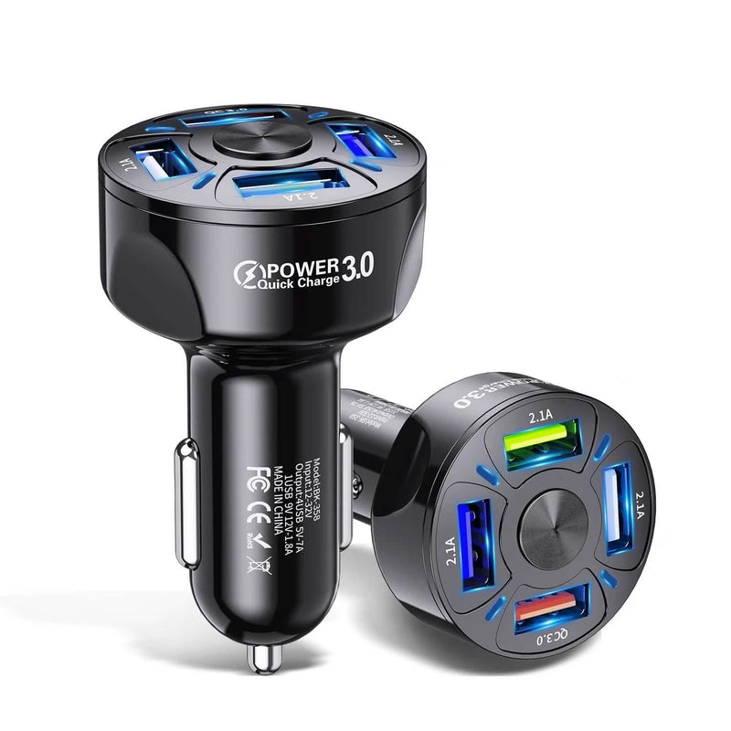 PBG 4 Port LED Car Charger and 10FT Orange Nylon Cable Combo Automotive - DailySale