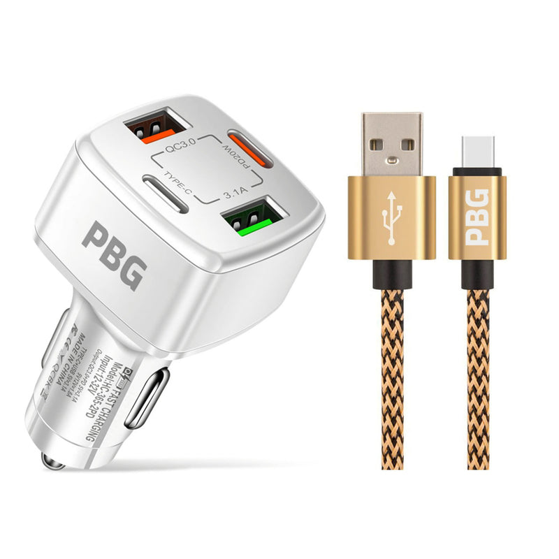 PBG 4 Port PD/USB Car Charger and 10Ft. Zebra Style Lightning Cable Bundle Automotive Gold - DailySale