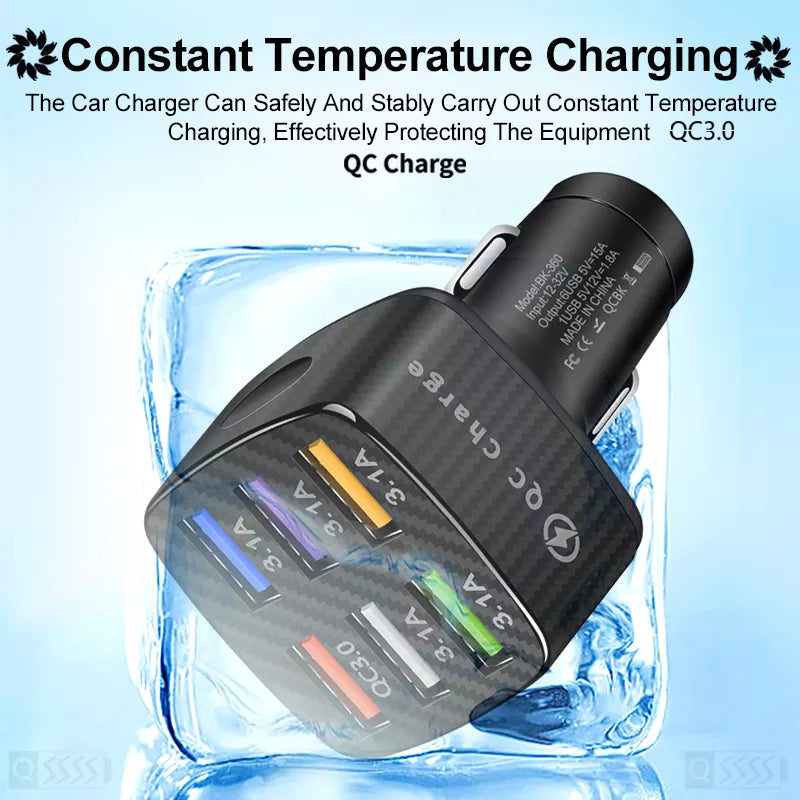 PBG LED 6-Port Car Charger and 4 in 1 Nylon Charging Cable Bundle Automotive - DailySale
