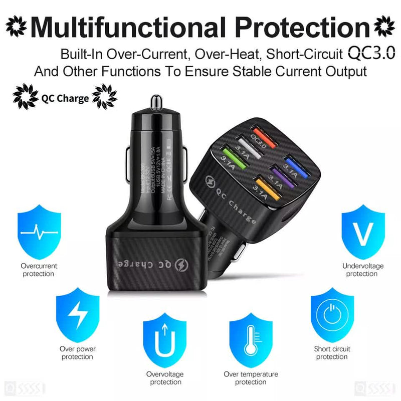 PBG LED 6 Port Car Charger and 4Ft. 3-in-1 Cable Combo Automotive - DailySale
