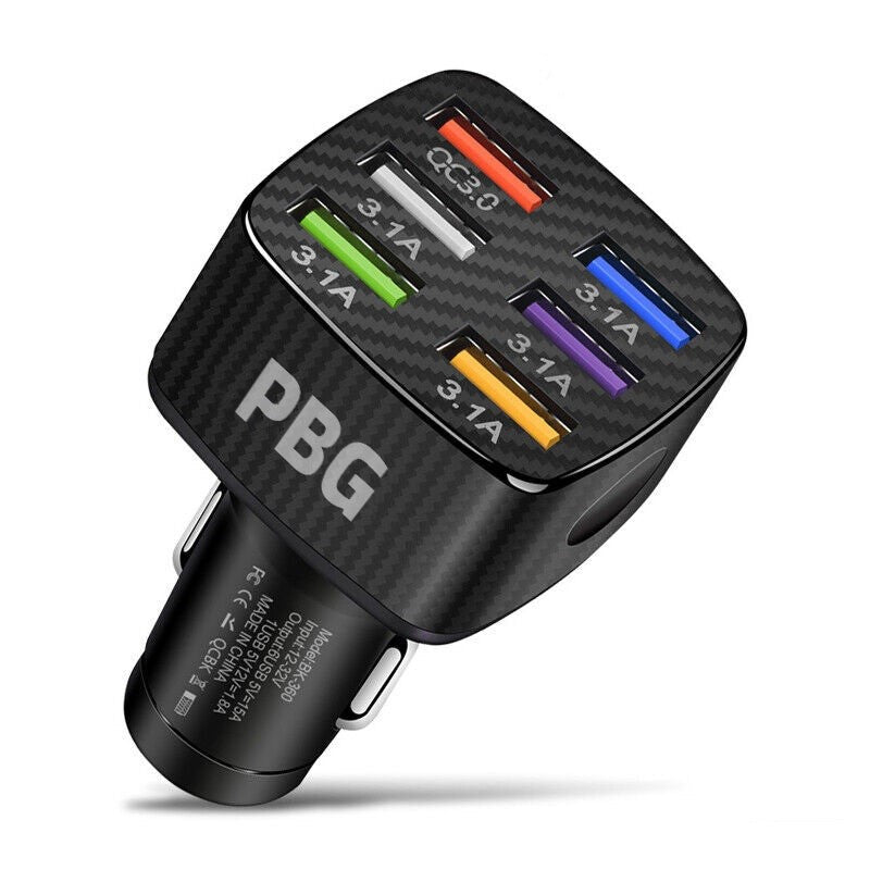 PBG LED 6-Port Car Charger Charge Automotive Black - DailySale