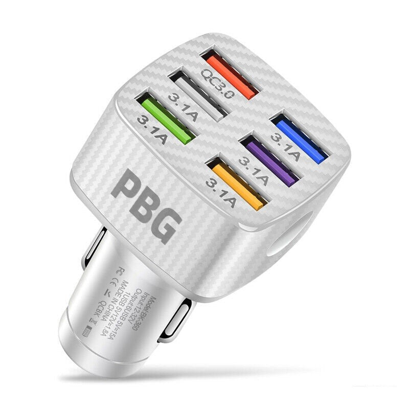 PBG LED 6-Port Car Charger Charge Automotive White - DailySale