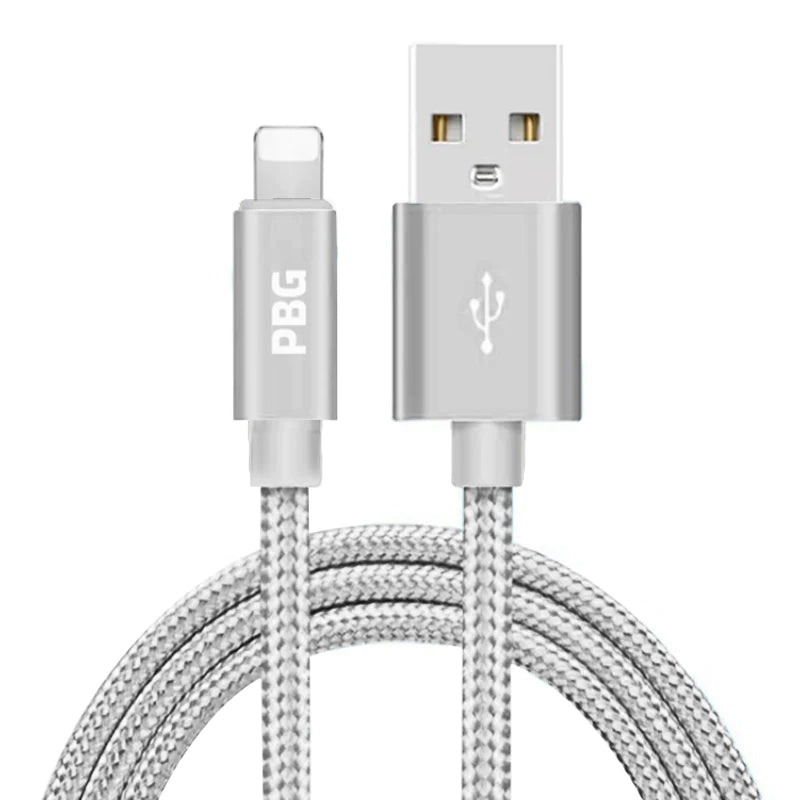 PBG XL 10Ft. Lightning Cable's Nylon Woven Protection Mobile Accessories Silver - DailySale
