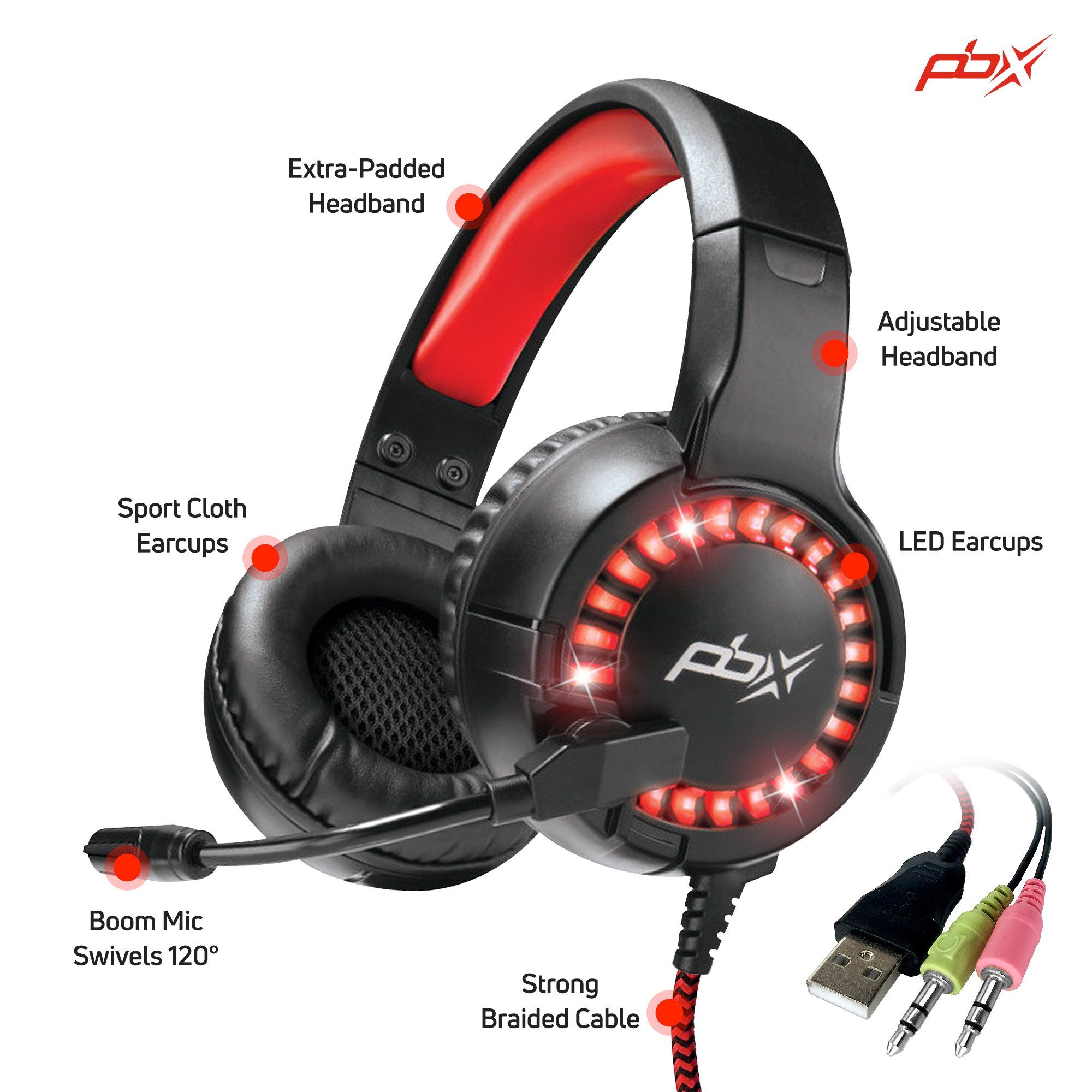 Key features of PBX INFERNO H8 Wired LED Headset with Boom Microphone and Noise-Reduction