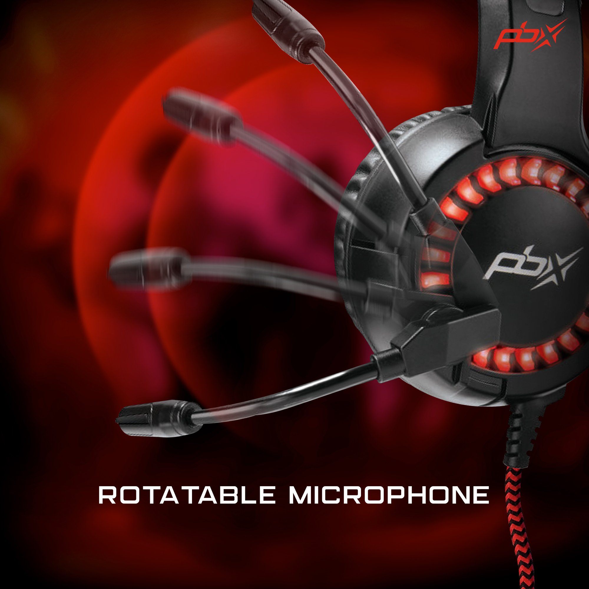 View of rotating microphone of PBX INFERNO H8 Wired LED Headset with Boom Microphone and Noise-Reduction