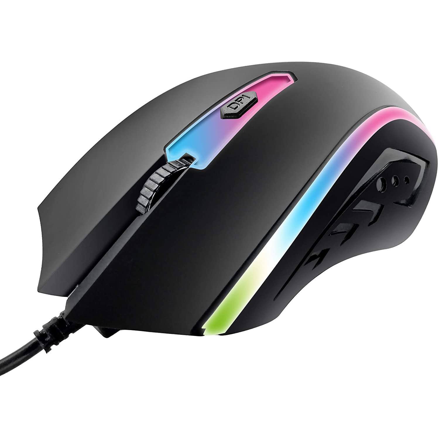 Closeup view of PBX Soldier Wired Gaming Mouse with 4 Optimized Buttons, 3 Levels of DPI