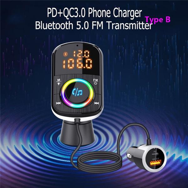 PD18W and QC3.0 Bluetooth 5.0 Car Radio Adapter Dual Fast Charging Port Wireless FM Audio Hands Free Car Kit Receiver Automotive - DailySale