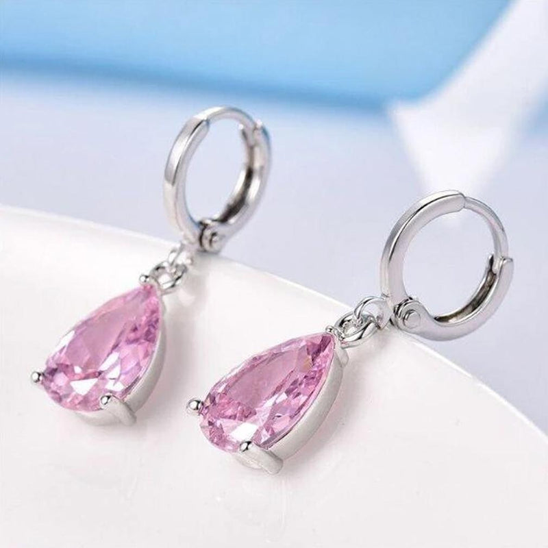 Pear Cut Pink Topaz Drop Earrings Made with Swarovski Crystals Jewelry - DailySale