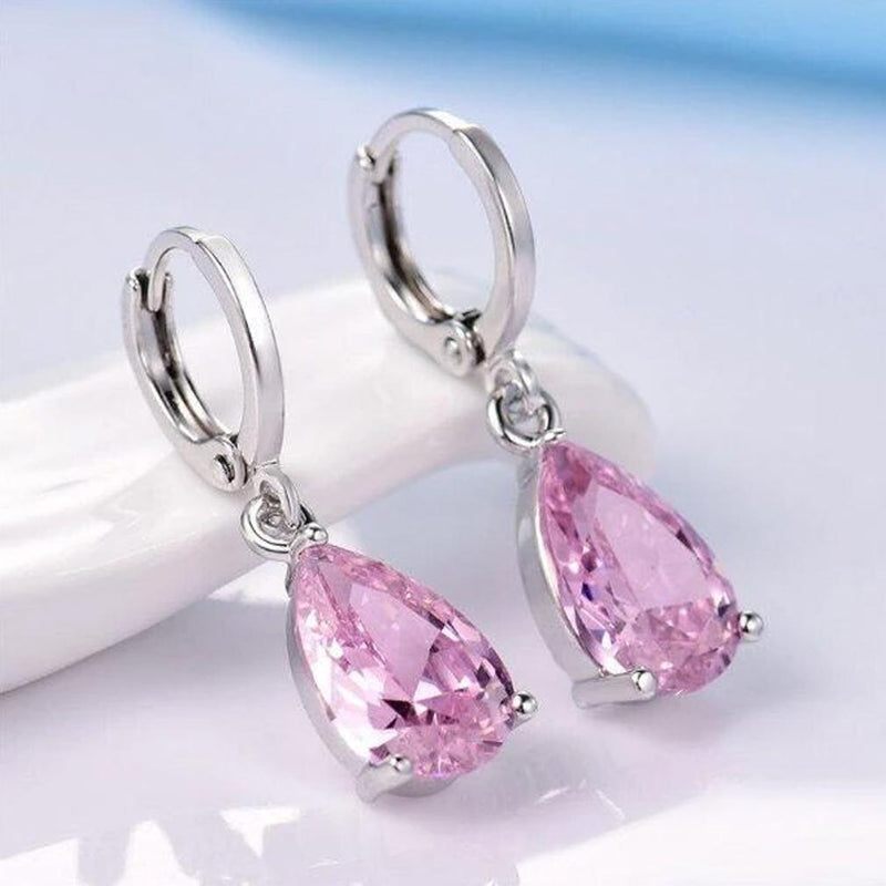 Pear Cut Pink Topaz Drop Earrings Made with Swarovski Crystals Jewelry - DailySale