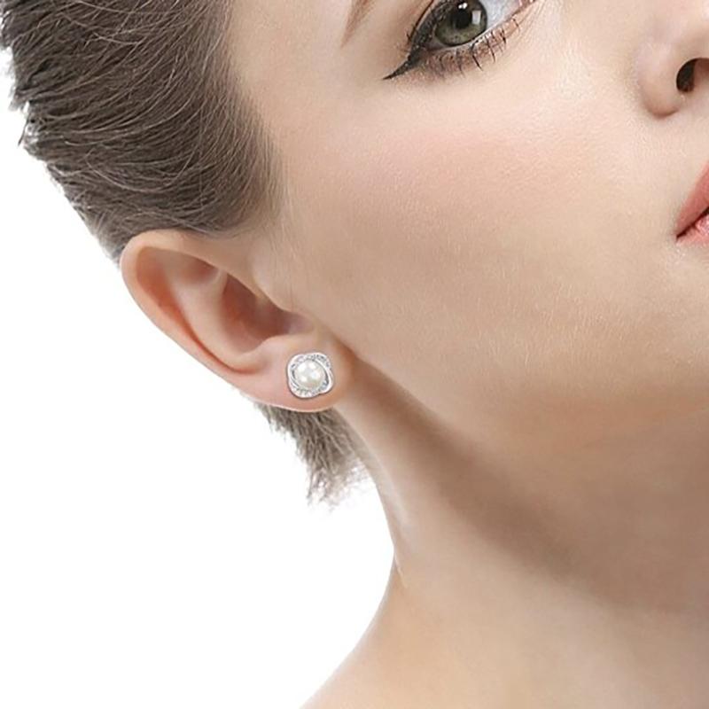 Pearl And Swarovski Crystal Love Studs In White Gold Jewelry - DailySale