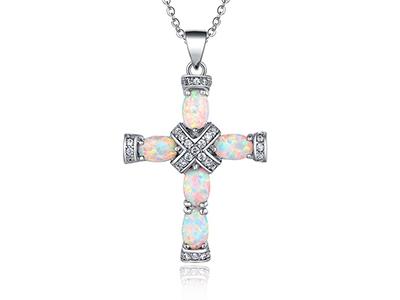 Peermont Genuine Fire Opal and Diamond Accent Cross Necklace Jewelry - DailySale