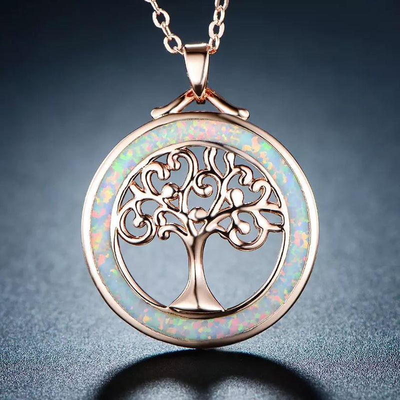 Peermont Tree of Life Necklace in White Fire Opal and Rose Gold Plating Necklaces - DailySale