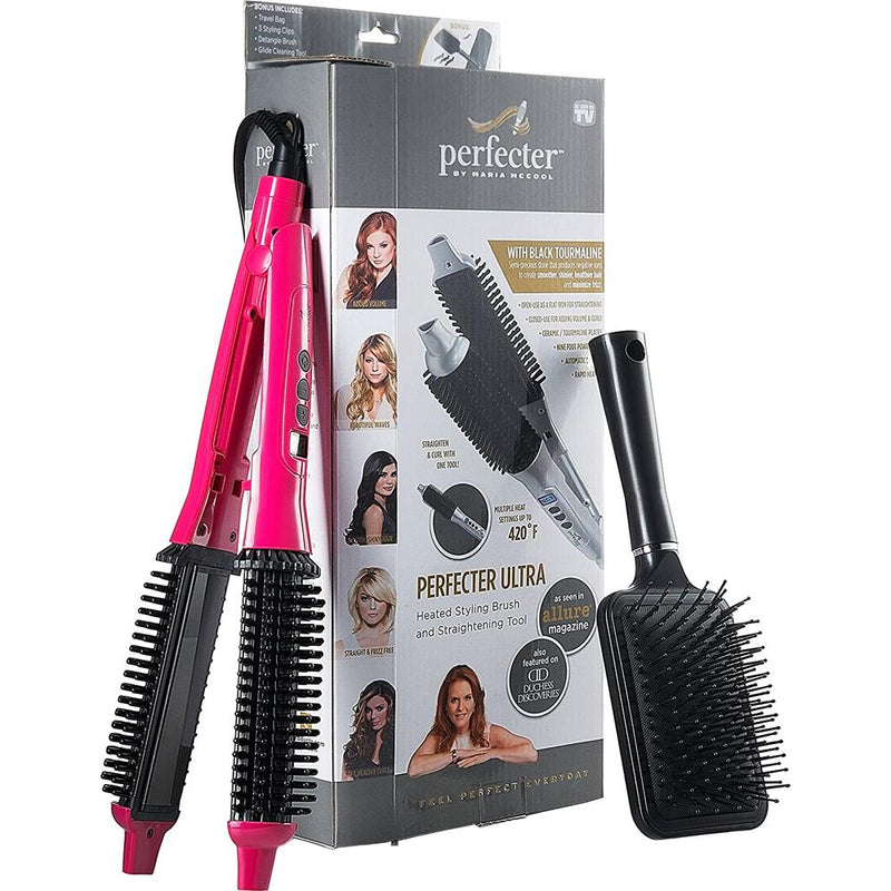 Perfecter Flat Iron Hair Straightener & Hot Round Brush 2-in-1
