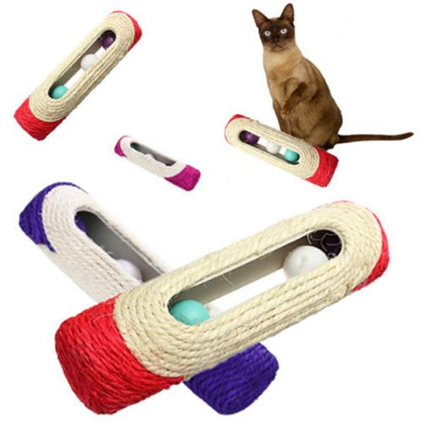 Pet Cat Rolling Sisal Scratching Post Trapped With 3 Ball Training Novely Toy Pet Supplies - DailySale