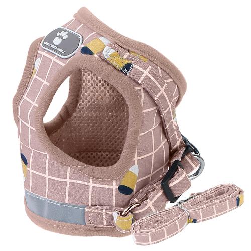 Pet Mesh Harness Dog Leash Puppy Vest Pet Supplies Pink Checkered XS - DailySale