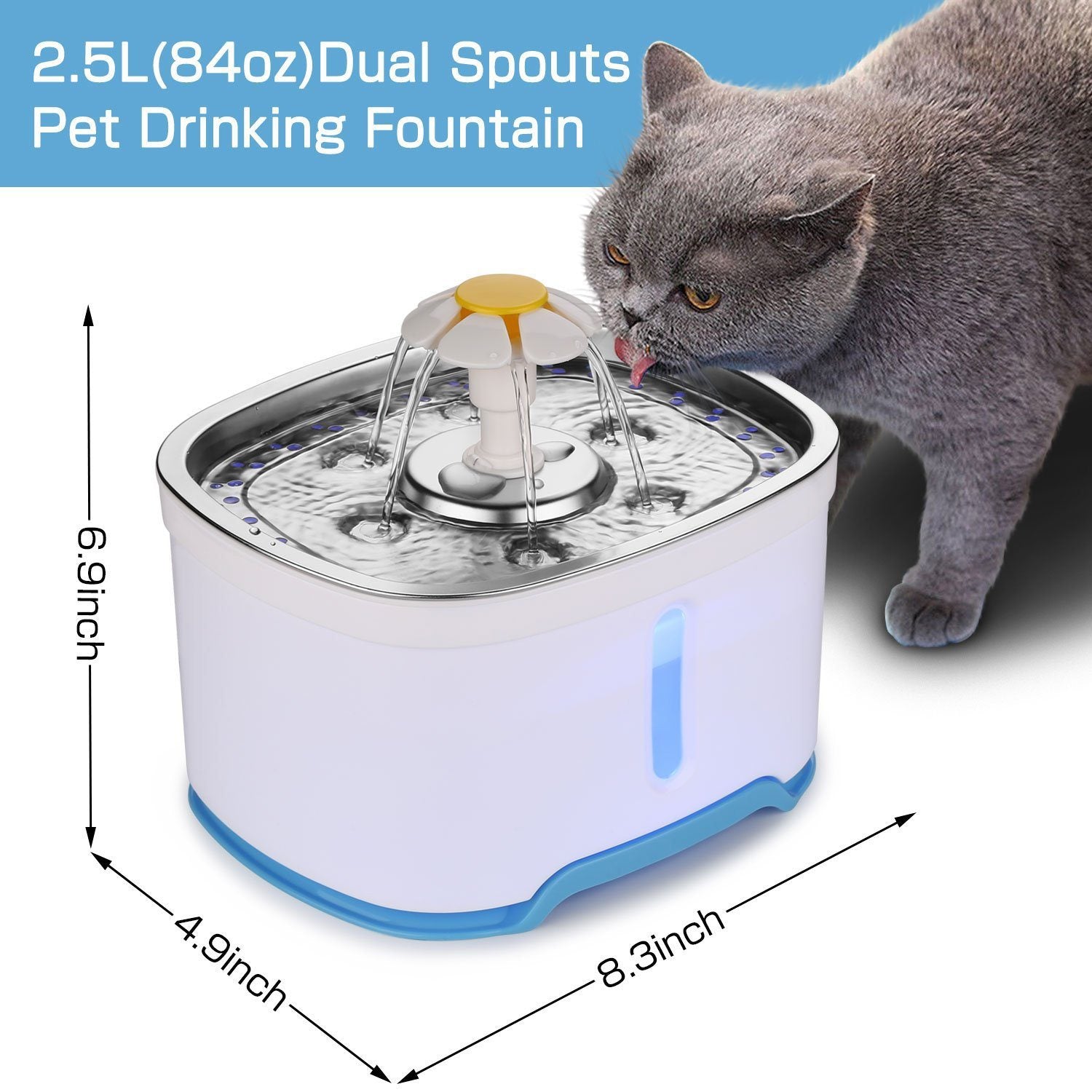 Pet Water Dispenser Fountain Cat Dog LED Light Drinking 2 Spray Heads Pet Supplies - DailySale