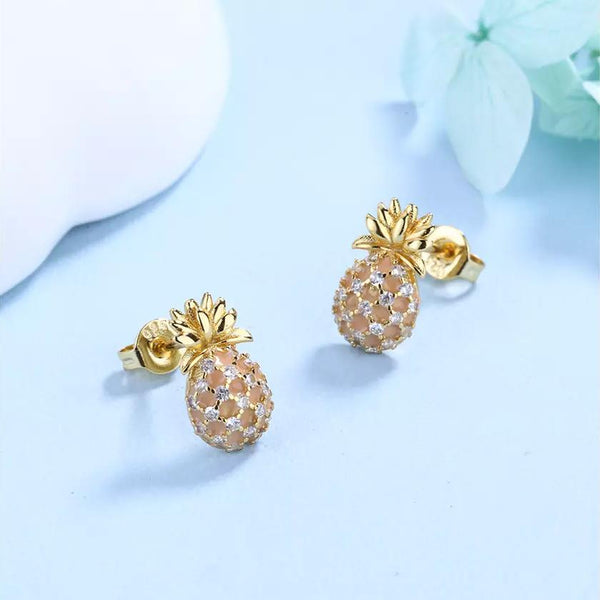 Pineapple Studs with Swarovski Crystals in 18k Gold Earrings - DailySale
