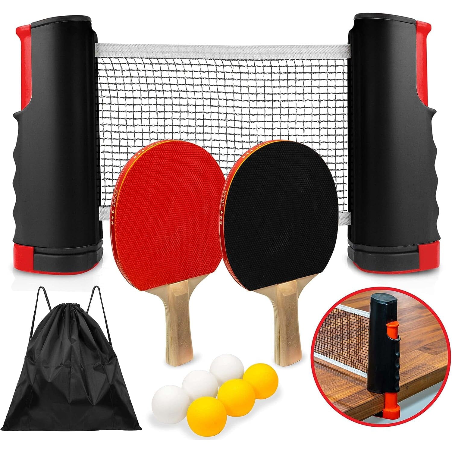 Ping Pong Set with 4 Paddles & Net for Any Table Sports & Outdoors - DailySale