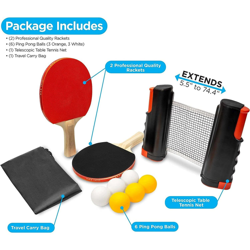 Ping Pong Set with 4 Paddles & Net for Any Table Sports & Outdoors - DailySale
