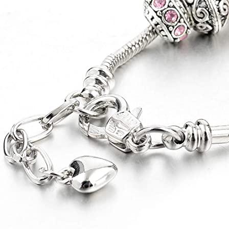 Pink Crystal Love Heart Bead Glass Charm Bracelet with Extender Bracelets - DailySale