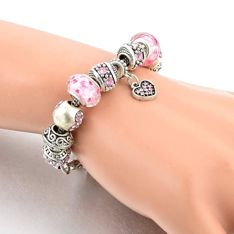 Pink Swarovski Elements Crystal And Heart Charm Jewelry - DailySale