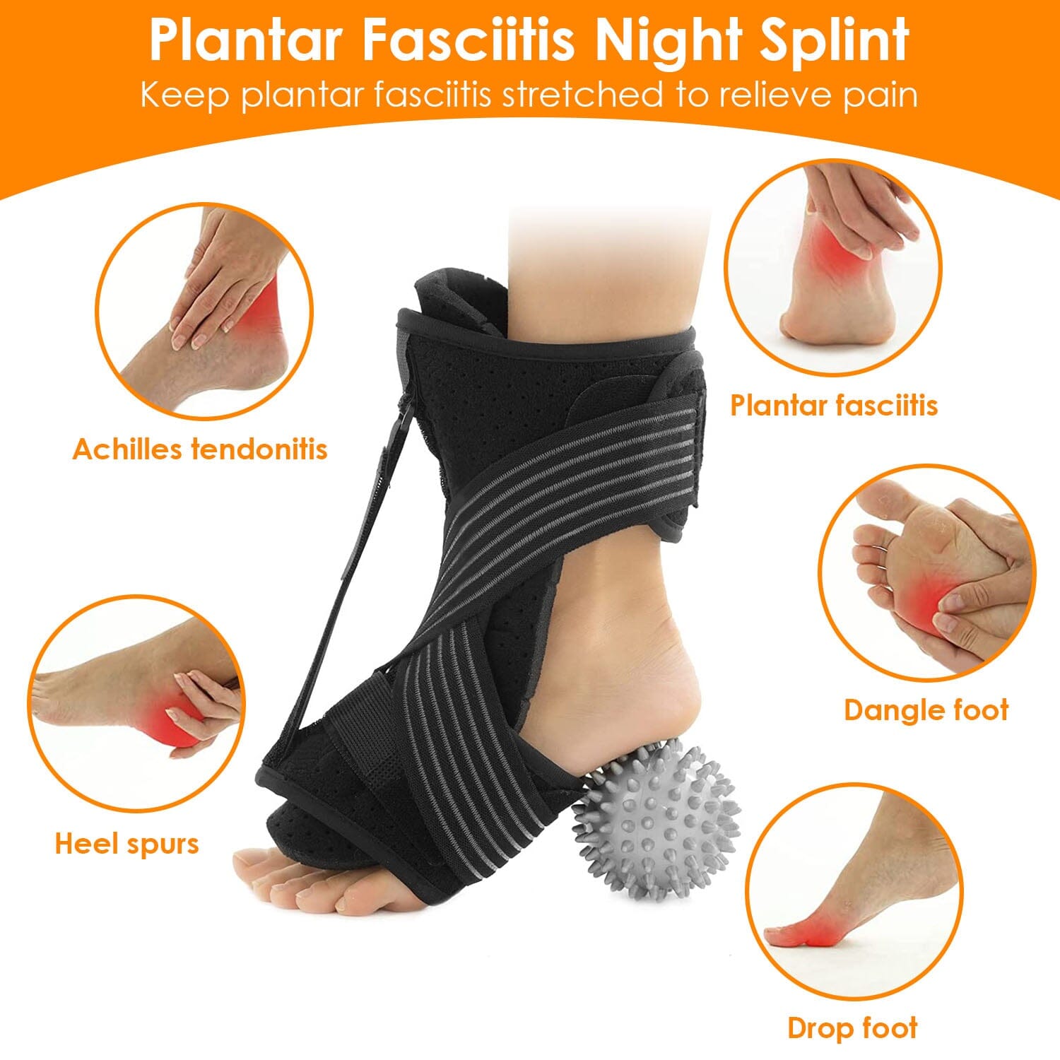 Plantar Fasciitis Night Splint Adjustable Foot Orthotic Brace Wellness - DailySale