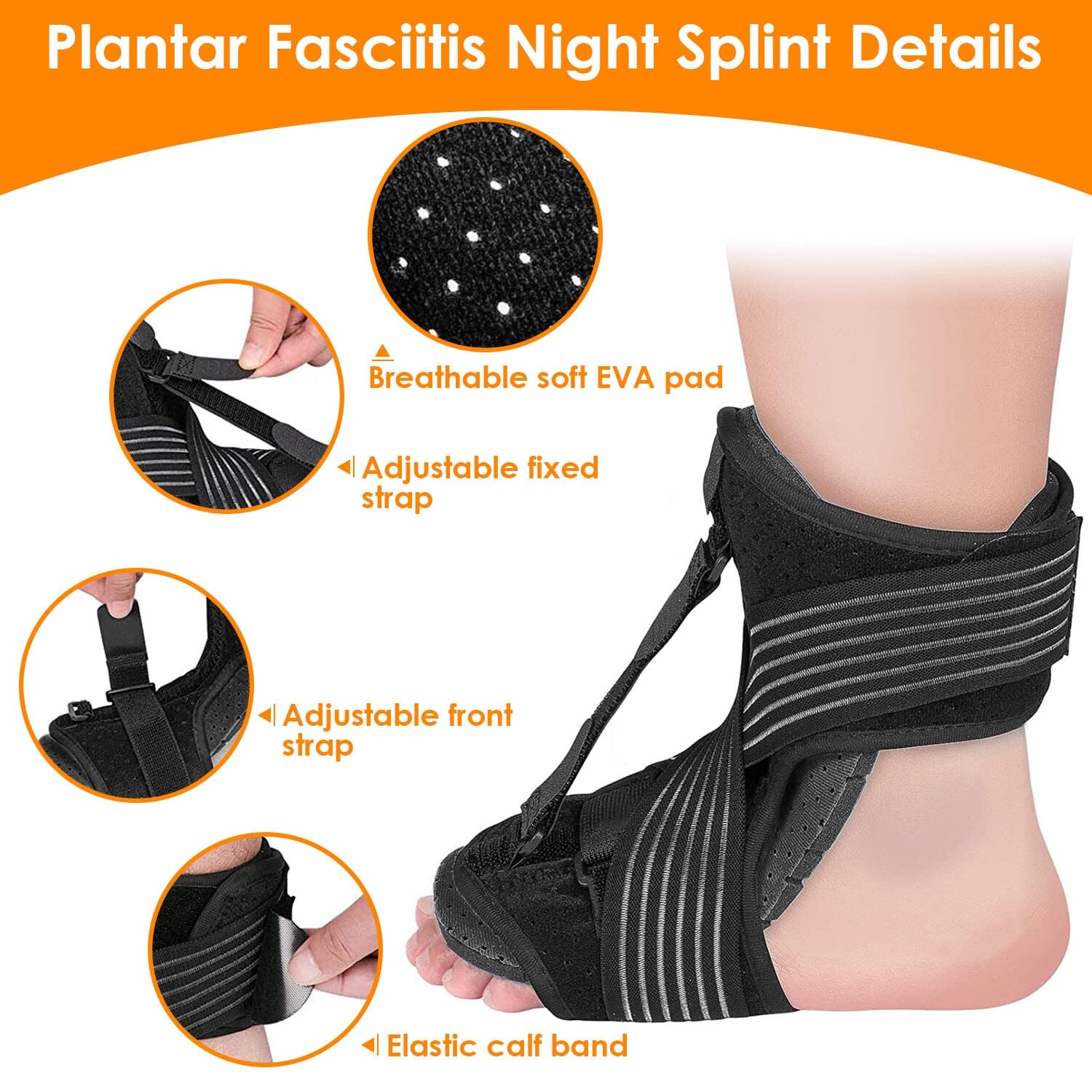 Plantar Fasciitis Night Splint Adjustable Foot Orthotic Brace Wellness - DailySale