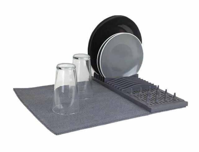 Plastic Dish Drying Rack with Buttoned Micro Fiber Drying Mat Kitchen & Dining - DailySale