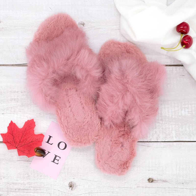 Plush Cross Band Slippers Women's Apparel Pink 6 - DailySale