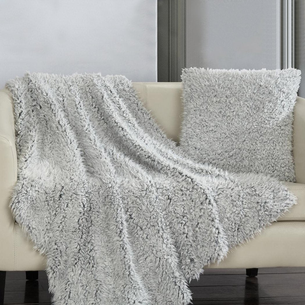 Plush Throw Blanket and Pillow Set Linen & Bedding Gray - DailySale