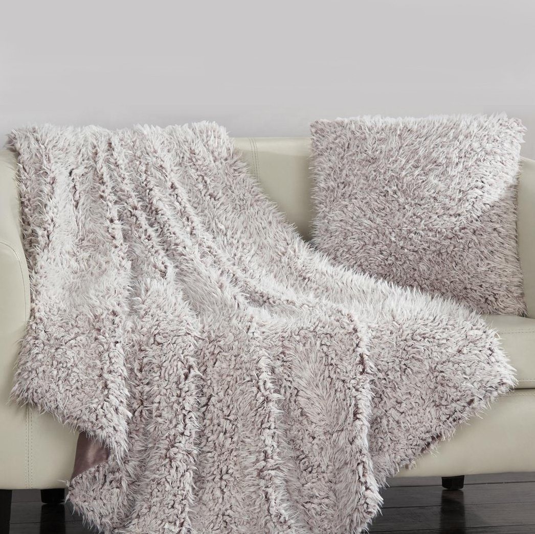 Plush Throw Blanket and Pillow Set Linen & Bedding Mauve - DailySale